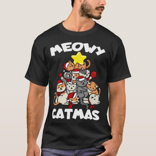Cat Christmas Cat Tree Meowy Catmas T-Shirt (Vorderseite)