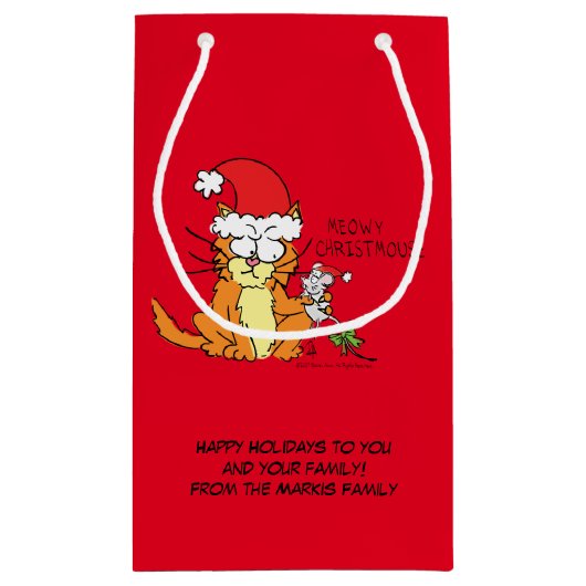 Cat Christmas Funny Cartoon Niedlich Mouse Kleine Geschenktüte (Rückseite)