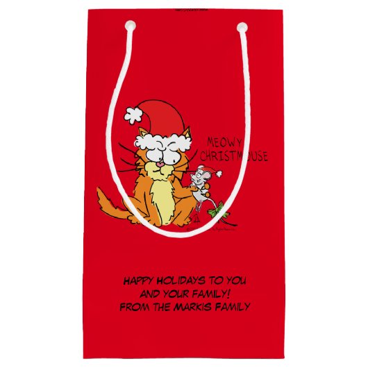 Cat Christmas Funny Cartoon Niedlich Mouse Kleine Geschenktüte (Vorderseite)