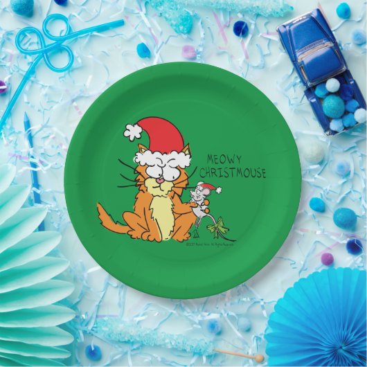 Cat Christmas Funny Cartoon Niedlich Mouse Pappteller (Party)