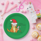 Cat Christmas Funny Cartoon Niedlich Mouse Pappteller (Party)