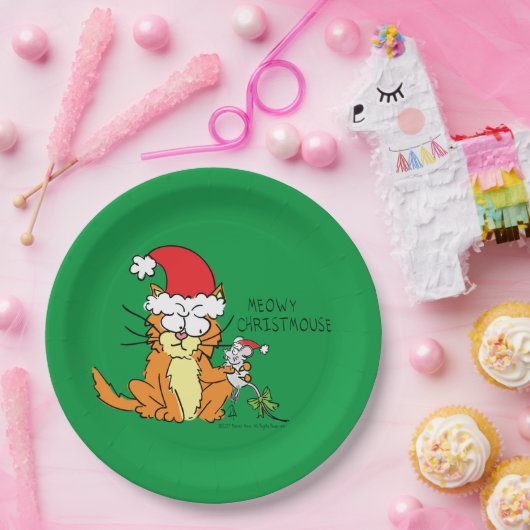Cat Christmas Funny Cartoon Niedlich Mouse Pappteller (Party)