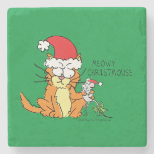 Cat Christmas Funny Cartoon Niedlich Mouse Steinuntersetzer