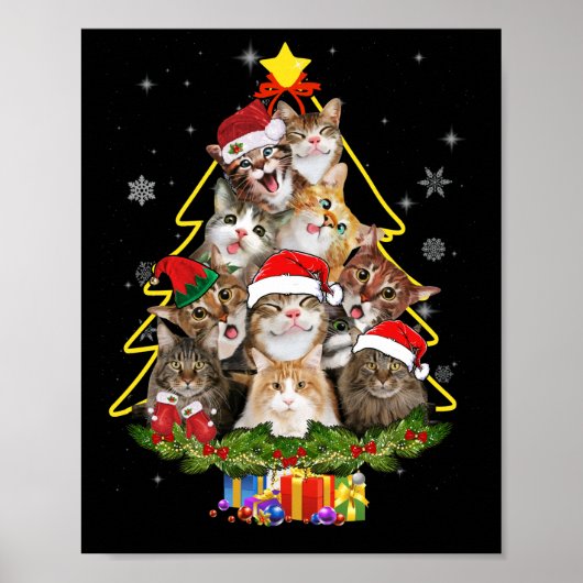 Cat Christmas Funny Shirt Meowy Christmas Tree Cat Poster (Vorne)