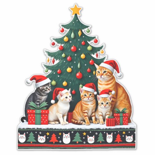 Cat Christmas Funny Ugly Women Men Merry Gift (5) Aufkleber (Vorderseite)