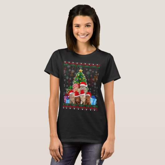 Cat Christmas Funny Ugly Women Men Merry Gift T-Shirt (Vorne ganz)