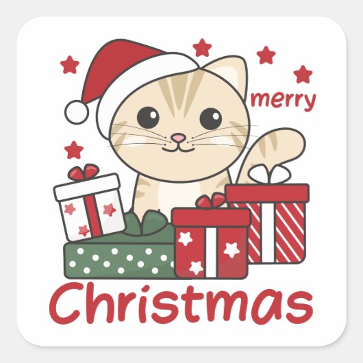 Cat Christmas Gift Winter Animals Cats Quadratischer Aufkleber (Vorderseite)