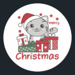 Cat Christmas Gift Winter Animals Cats Runder Aufkleber<br><div class="desc">Merry Christmas. Die Cat at Christmas as in Christmas greeting. Funny animals with ohrs for the holidays. In Sweet Christmas Greeting. Cats are cute animals and perfect for Christmas.</div>