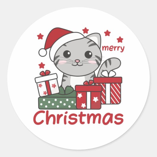 Cat Christmas Gift Winter Animals Cats Runder Aufkleber (Vorderseite)