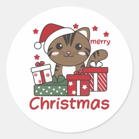 Cat Christmas Gift Winter Animals Cats Runder Aufkleber (Vorderseite)