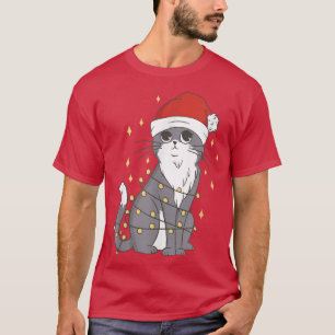 Cat Christmas Hat Weihnachtsbeleuchtung Niedlich C T-Shirt