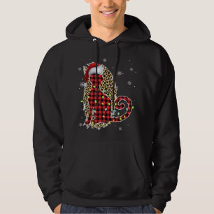 Cat Christmas Leopard Buffalo Kariert Red Weihnach Hoodie
