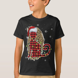 Cat Christmas Leopard Buffalo Kariert Red Weihnach T-Shirt