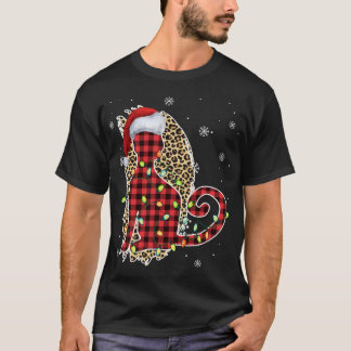 Cat Christmas Leopard Buffalo Kariert Red Weihnach T-Shirt