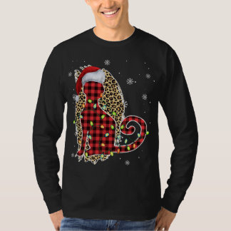 Cat Christmas Leopard Buffalo Kariert Red Weihnach T-Shirt