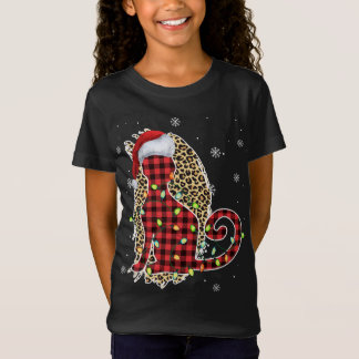 Cat Christmas Leopard Buffalo Kariert Red Weihnach T-Shirt