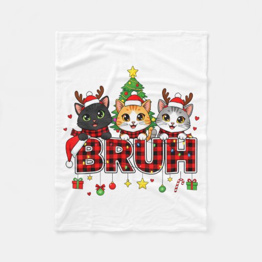 Cat Christmas Light Reindeer Santa Bruh Funny  Fleecedecke (Vorderseite)