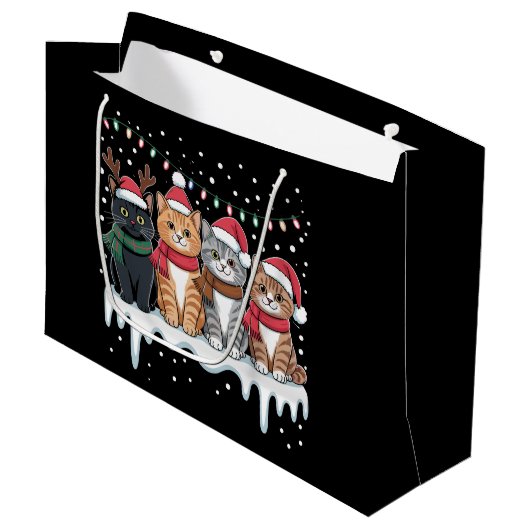 Cat Christmas Light Reindeer Santa Cat Lover Große Geschenktüte (Vorderseite Schrägansicht)