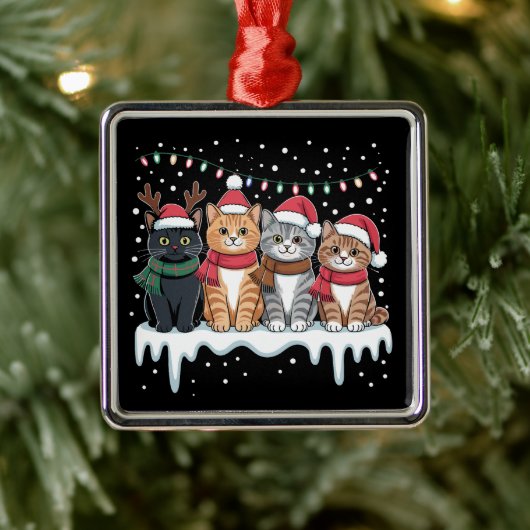 Cat Christmas Light Reindeer Santa Cat Lover Ornament Aus Metall (Baum)
