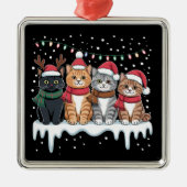 Cat Christmas Light Reindeer Santa Cat Lover Ornament Aus Metall (Vorne)
