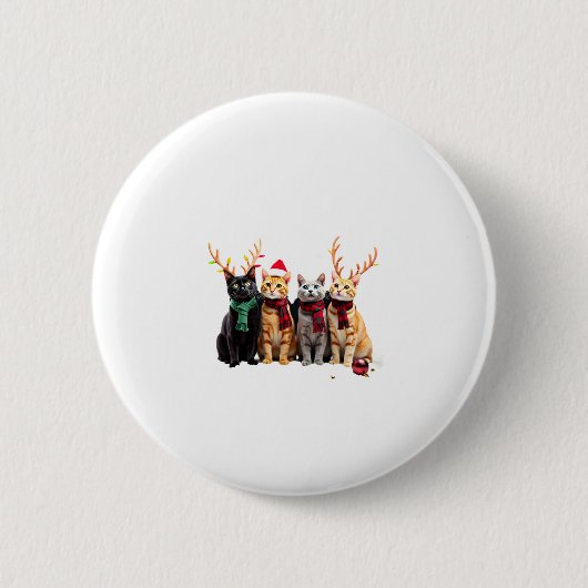 Cat Christmas Light Reindeer Santa Christmas Cat L Button (Vorderseite)