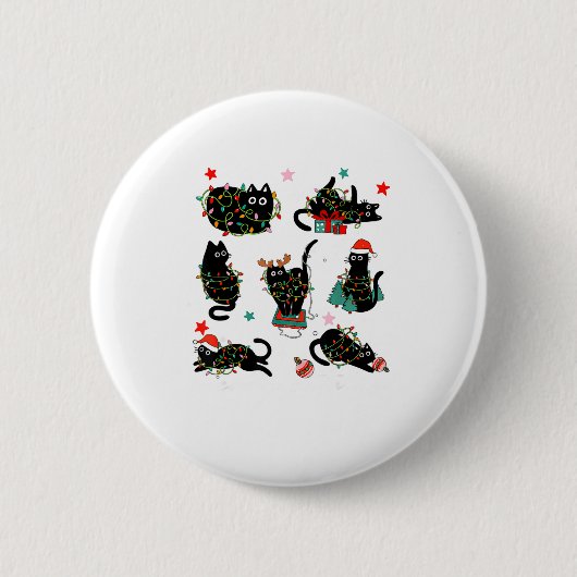 Cat Christmas Light Reindeer Santa Christmas Cat L Button (Vorderseite)