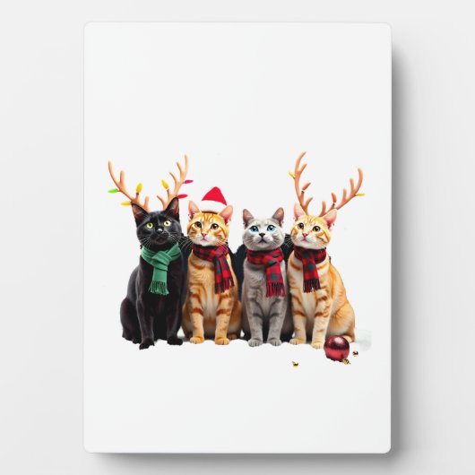 Cat Christmas Light Reindeer Santa Christmas Cat L Fotoplatte (Vorderseite)