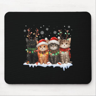 Cat Christmas Light Reindeer Santa Christmas Cat L Mousepad