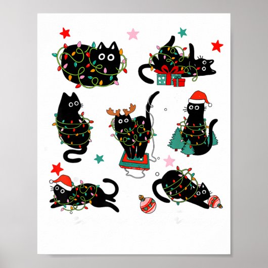 Cat Christmas Light Reindeer Santa Christmas Cat L Poster (Vorne)