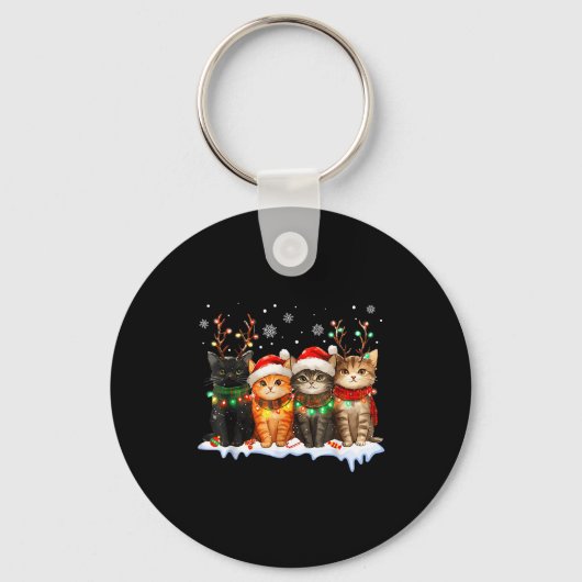 Cat Christmas Light Reindeer Santa Christmas Cat L Schlüsselanhänger (Vorderseite)