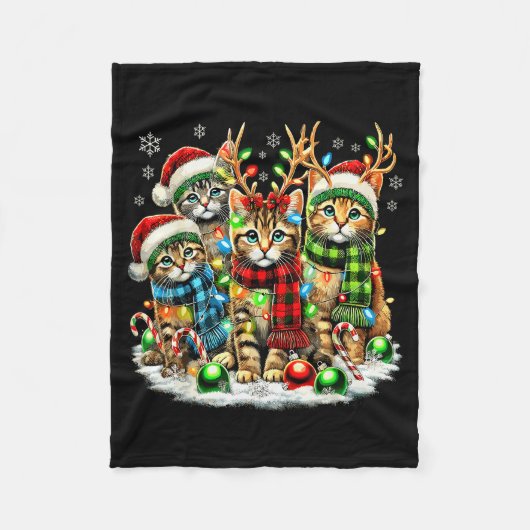 Cat Christmas Light Reindeer Santa Christmas Cats Fleecedecke (Vorderseite)