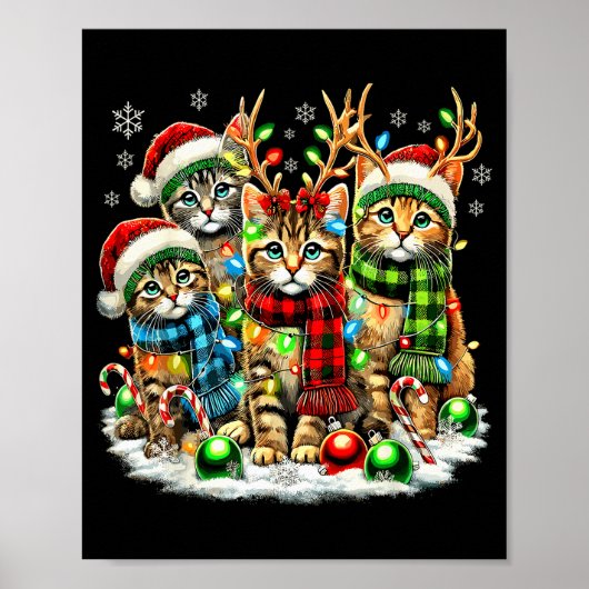 Cat Christmas Light Reindeer Santa Christmas Cats Poster (Vorne)