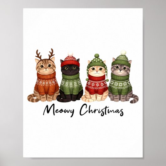 Cat Christmas Light Reindeer Santa Meowy Christmas Poster (Vorne)