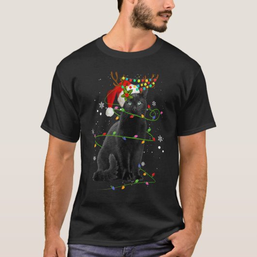 Cat Christmas Lights  Black Cats Xmas T-Shirt (Vorderseite)