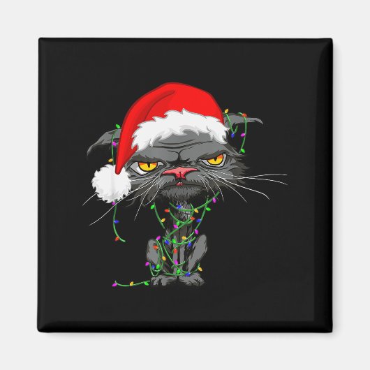 Cat Christmas Lights Bored Cat Santa Hat Funny Cat Magnet (Vorne)