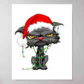 Cat Christmas Lights Bored Cat Santa Hat Funny Cat Poster (Vorne)