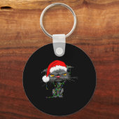 Cat Christmas Lights Bored Cat Santa Hat Funny Cat Schlüsselanhänger (Vorderseite)