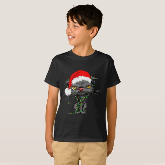 Cat Christmas Lights Bored Cat Santa Hat Funny Cat T-Shirt (Vorne ganz)
