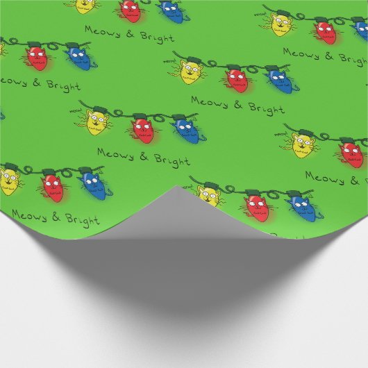 Cat Christmas Lights Funny Meowy und hell Geschenkpapier (Ecke)