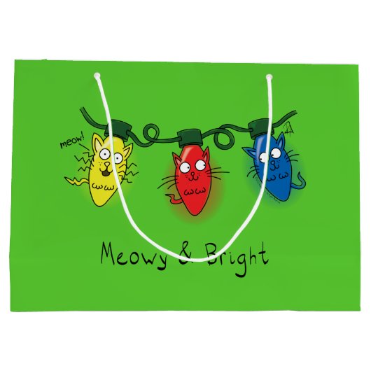 Cat Christmas Lights Funny Meowy und hell Große Geschenktüte (Rückseite)