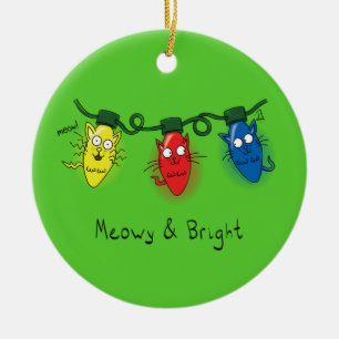 Cat Christmas Lights Funny Meowy und hell Keramik Ornament
