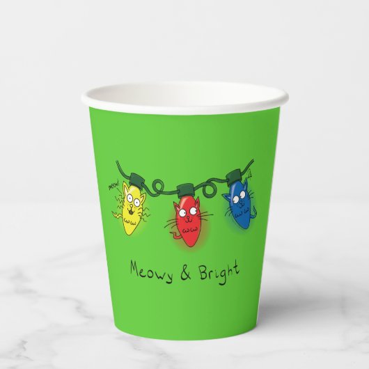 Cat Christmas Lights Funny Meowy und hell Pappbecher (Rückseite)