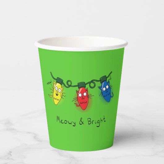 Cat Christmas Lights Funny Meowy und hell Pappbecher (Vorderseite)