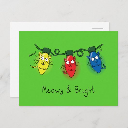 Cat Christmas Lights Funny Meowy und hell Postkarte (Vorne/Hinten)
