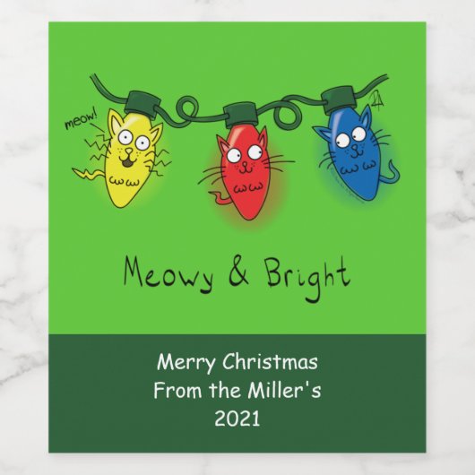 Cat Christmas Lights Funny Meowy und hell Weinetikett (Einzelnes Label)