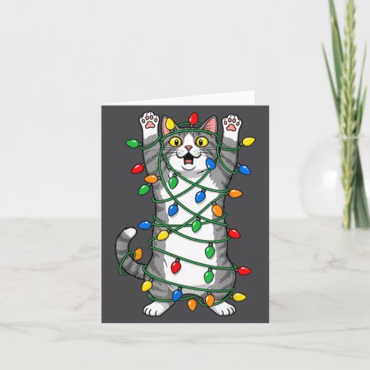 Cat Christmas Lights Funny Xmas Humor Meow Kitten  Dankeskarte (Vorderseite)