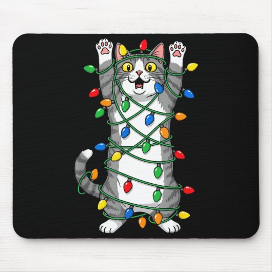 Cat Christmas Lights Funny Xmas Humor Meow Kitten  Mousepad (Vorne)