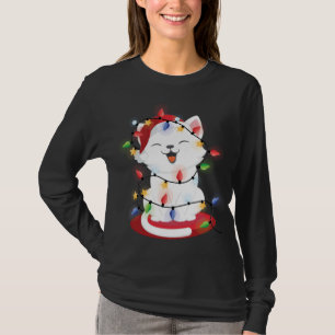 Cat Christmas Lights kitschig Portrait Snow T-Shirt