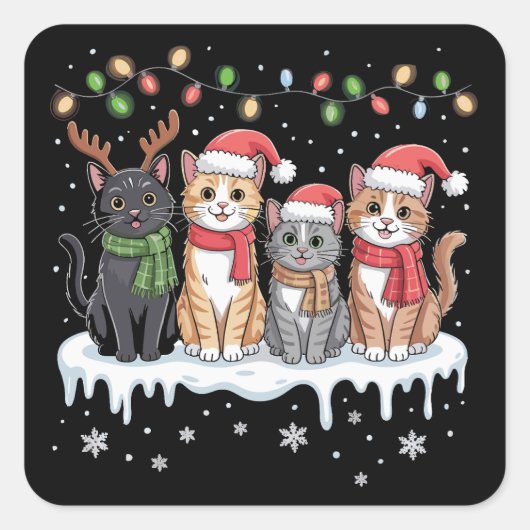 Cat Christmas LightS Santa Christmas Cat Lover Quadratischer Aufkleber (Vorderseite)