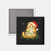 Cat Christmas Lights Santa Hat Xmas Cats Lover Pet Magnet (Vorderseite/Rückseite)